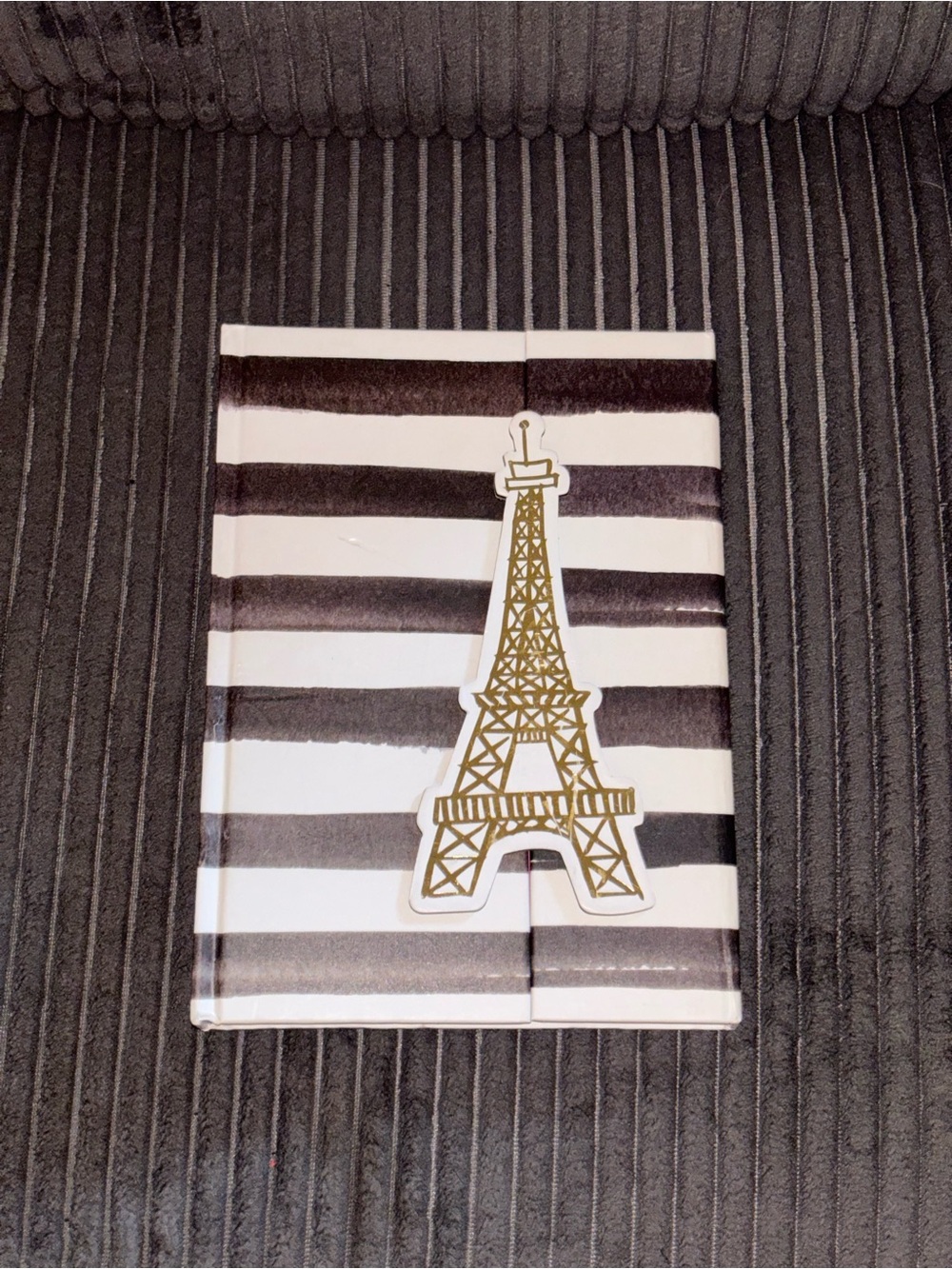 Gold Eiffel Tower Striped Decorative Notebook - Black & White